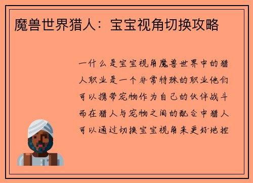 魔兽世界猎人：宝宝视角切换攻略